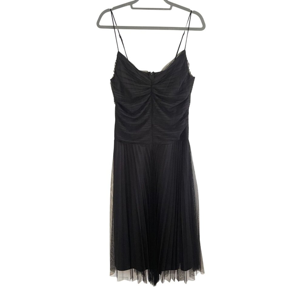 Vintage Betsey Johnson Black Ruched Pleated Tulle Midi Dress Size 12 Y2K